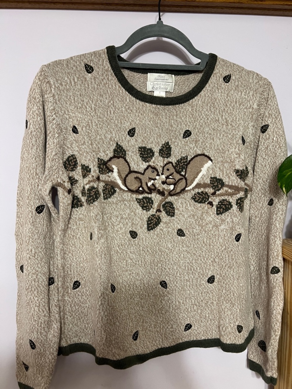 Christopher & Banks Hand Embroidered  Squirrel Crewneck Sweater
